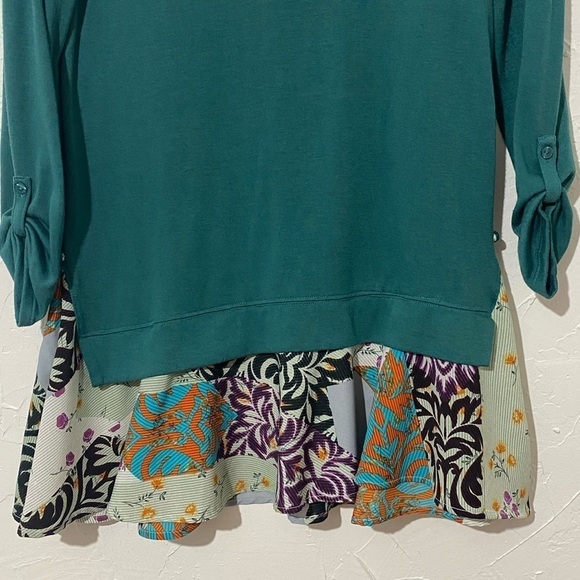 ✅ Anthropologie Little Yellow Button Blouse Sz S Green Flounce Tunic Rolled Tab - Picture 8 of 9